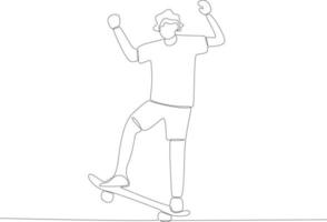 A boy practicing skateboarding vector