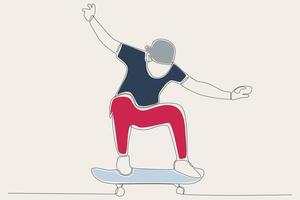 Colored illustration of a man playing skateboard vector