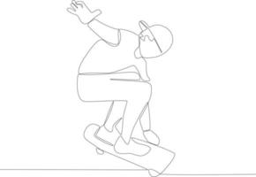 A man holding the end of a skateboard while playing vector