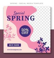 purple pink flower spring season social media post template design, event promotion banner vector