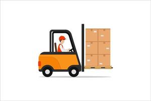 a man driving a forklift moving goods flat design isolated on white background vector