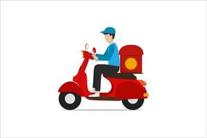 flat design of fast food delivery service by courier with scooter isolated on white background vector