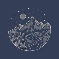 Night in the nature graphic illustration vector mono line art t-shirt design