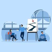 Concept of People working together, Team of professionals working on a project. Small group of diverse business people in casual clothes standing and having a meeting. Flat design vector illustration.