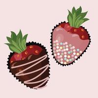 Ripe strawberries in chocolate glaze. fondue dessert. Seamless pattern. Vector illustration.