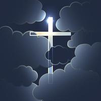 Religious illustration on the theme of salvation. The silhouette of a shining cross against the dark sky and clouds vector