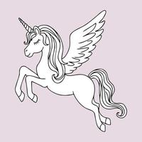 Hand-drawn flying magical unicorn for coloring. vector