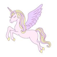 Hand-drawn flying magical unicorn with a heart. vector