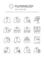 set of linear icons pulmonology, vector