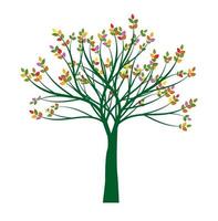 Green Tree with colour Leaves. Vector outline Illustration. Plant in Garden.
