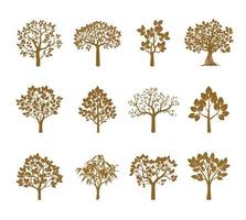 Set golden Trees Icon. Vector Illustration.