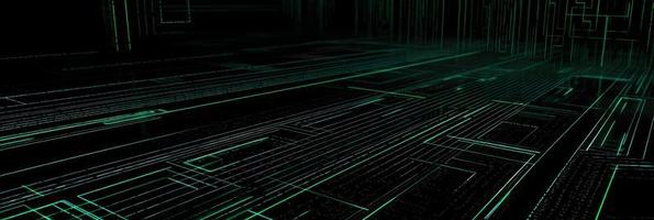 Unlocking the Secrets of the Digital Realm. Futuristic Perspective of Stylish Green Matrix Code Lines on a Black Background photo