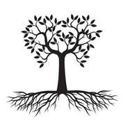 Black Tree with Roots. Vector Illustration.