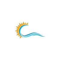 Water Wave with sun Logo Template. vector Icon illustration