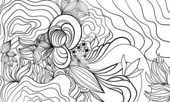 abstract black white hand draw floral  art vector background