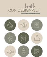 Linestyle Icon Design Set Eid Mubarak vector