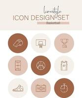 estilo de línea icono diseño conjunto baloncesto vector