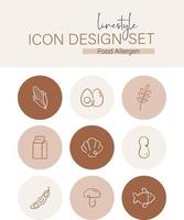 estilo de línea icono diseño conjunto comida alergeno vector