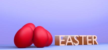 Easter poster and banner, Happy Easter background with a eggs and text Easter. 3D work and 3D image. copy space photo