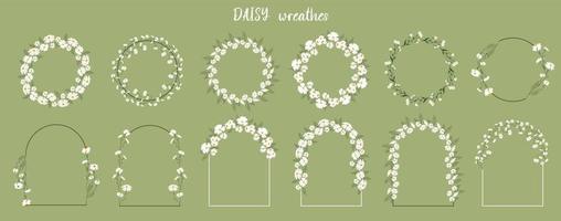 Daisy wreathes. Perfect for wedding invitations. Floral frames with Chamomiles. vector