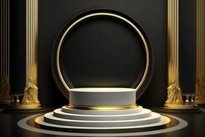 White Pedestal top or Empty Podium for Product Advertisment or Marketing display with Luxurious elegant black and golden background, Elegant empty Product showcase, Free Photo