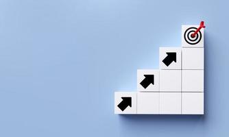 blanco cubo con flecha señalando a objetivo icono con Copiar espacio. concepto de planificación para metas de éxito y planificado negocio crecimiento. foto