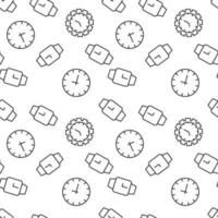 Seamless vector monochrome pattern of clock and wristwatch for covers, shops, wrappers, sites, apps