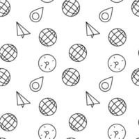 Vector seamless pattern of globe, paper airplane, clock on white background. It can be used for textile, backgrounds, placards