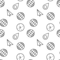 Vector seamless pattern of globe, paper airplane, clock on white background. It can be used for textile, backgrounds, placards