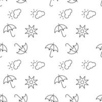 Seamless monochrome repeating pattern of umbrella, sun, clouds vector