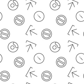 Seamless vector repeating pattern of arrow, user, prohibition sign, made of line icons for polygraphy and websites