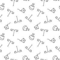 Seamless monochrome repeating pattern of kite, street lamp, paragliding vector