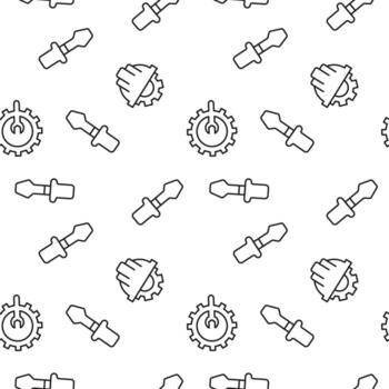 Monochrome vector seamless pattern of screwdriver, builder helmet, wrench for web sites and polygraphy