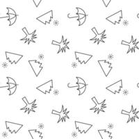 Seamless monochrome repeating pattern of palm, umbrella, sun over mountains vector