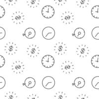 Seamless vector monochrome pattern of timer and clock with dollar inside for covers, shops, wrappers, sites, apps