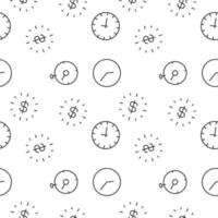 Seamless vector monochrome pattern of timer and clock with dollar inside for covers, shops, wrappers, sites, apps