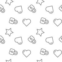 Monochrome vector seamless pattern of heart, lock, star for web sites and polygraphy