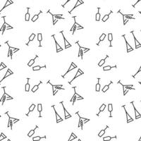 Seamless vector monochrome pattern of glasses for champagne and cocktails for covers, shops, wrappers, sites, apps