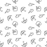 Seamless monochrome repeating pattern of umbrella, lightning vector