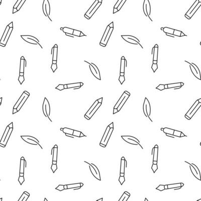 Pen, Pencil, Feather Seamless Pattern for Printing and Wrapping