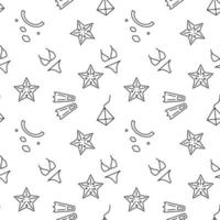 Seamless monochrome repeating pattern of bikini, starfish, flippers, fins vector