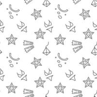 Seamless monochrome repeating pattern of bikini, starfish, flippers, fins vector