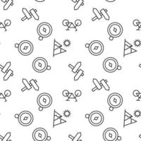 Seamless monochrome repeating pattern of mountain, compass, direction pointer, bicycle vector