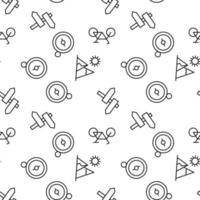 Seamless monochrome repeating pattern of mountain, compass, direction pointer, bicycle vector