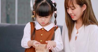 A mother and her cute daughter are enjoying spending time together at home. photo