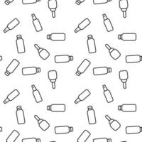 Vector seamless pattern of bottles for shampoo, gel, foam, soap on white background. It can be used for textile, backgrounds, placards