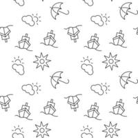 Seamless monochrome repeating pattern of umbrella, ship, sun, cloud vector