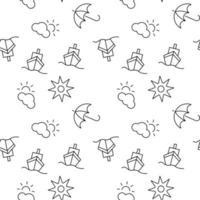 Seamless monochrome repeating pattern of umbrella, ship, sun, cloud vector