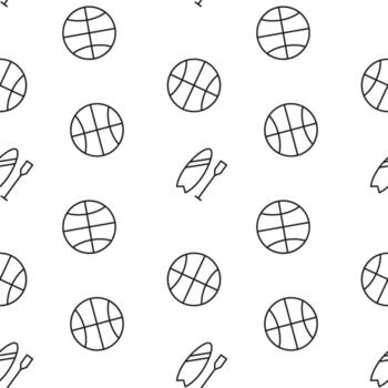 Monochrome vector seamless pattern of kayak and ball for games for web sites and polygraphy