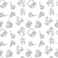 Seamless monochrome repeating pattern of picnic, coconut water, kite, bridge, bikini, slippers vector